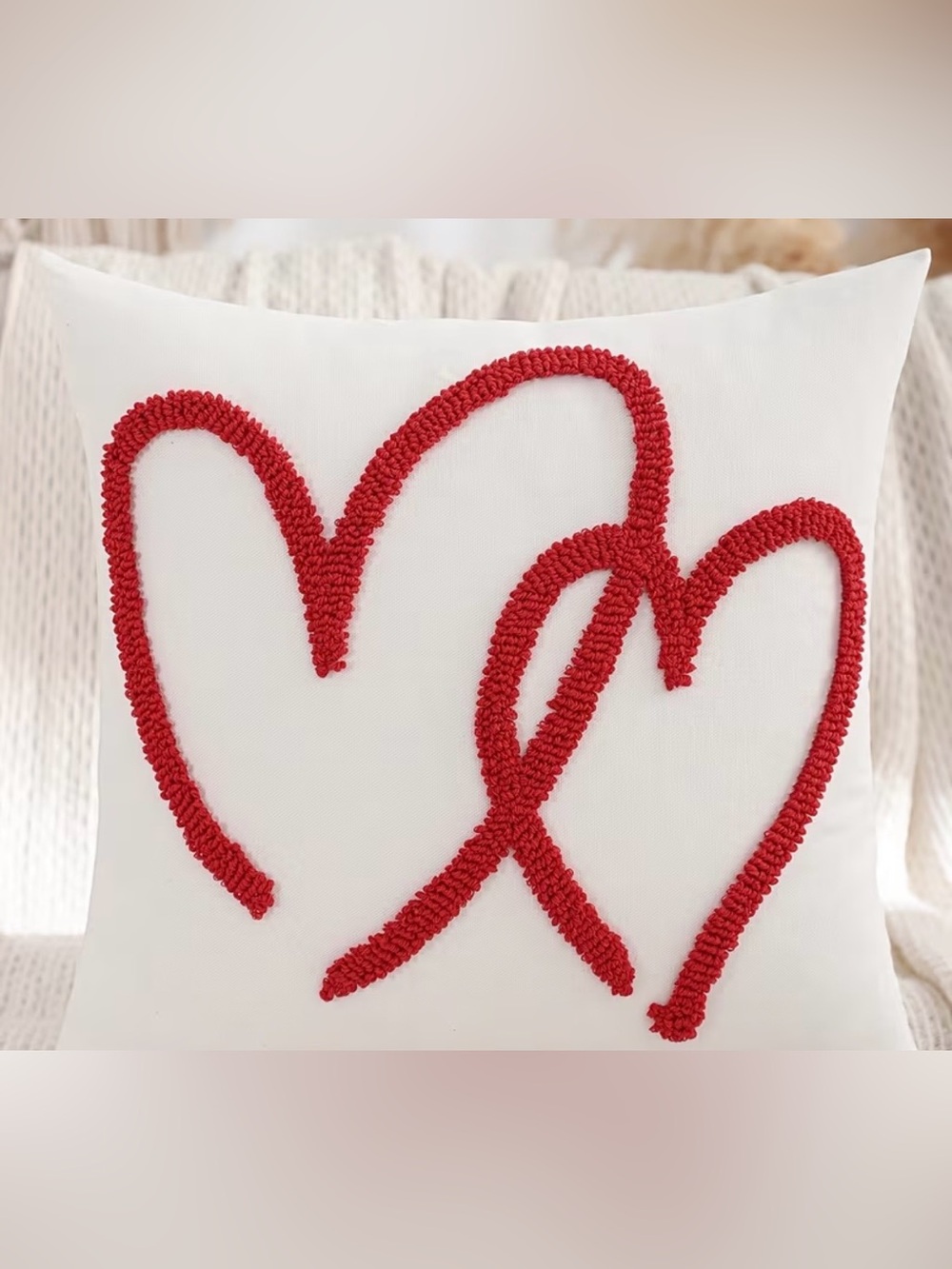Embroidered Chenille Red Heart Accent Pillow-18” NWOT